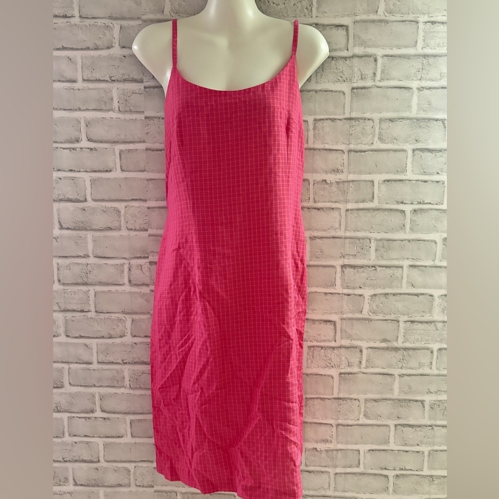 Jamais Sans Toi Pink Checkered Dress, size 10 adjustable spaghetti straps